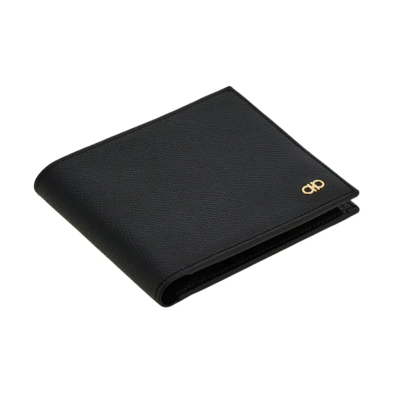 FERRAGAMO Hammered Leather Wallet Men's Black-2