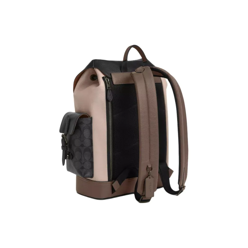 COACH Hudson Elegant Pebbled Leather With Signature Coated Canvas Backpack Large Size Men's Charcoal Gray-2