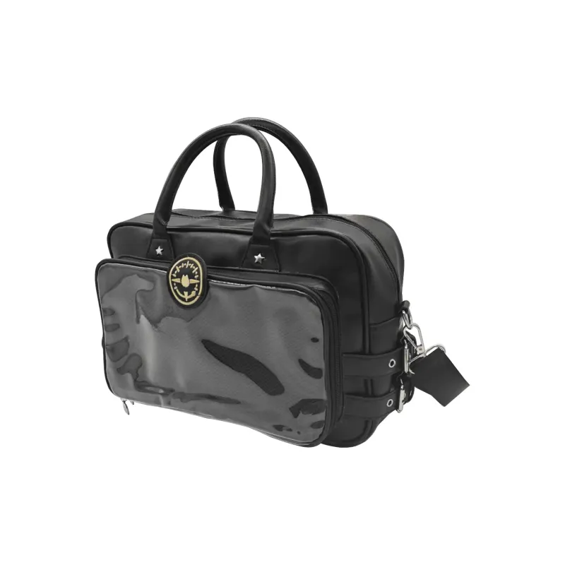 UNITE STAR PU Large Capacity Daily Tote Bag With Badge Beige One Shoulder Handbag Medium Size Women's Black/White-7