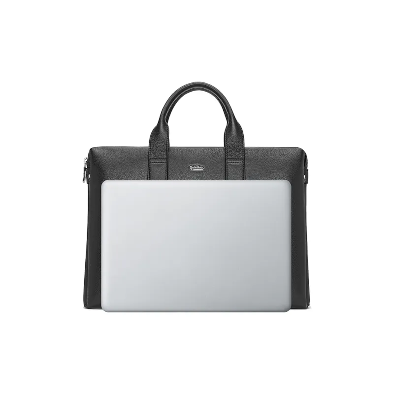 GOLDLION Cow Leather Business Briefcase, Office Bag, Handbag Men's Black-3