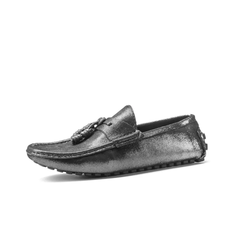 NORVINCY Trendy Man Lace Up Decoration Silver Small Leather Shoes Unisex-1