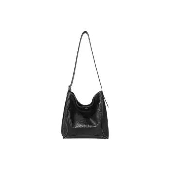 BAMPO Cow Leather Tote Bag Shopping Bag Shoulder Bags Large Size Women's Black