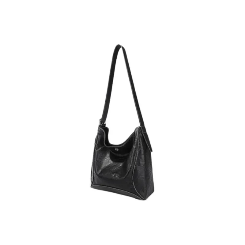 BAMPO Cow Leather Tote Bag Shopping Bag Shoulder Bags Large Size Women's Black-1