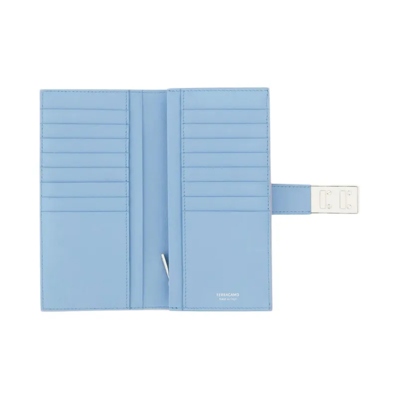 FERRAGAMO GANCINI Calfskin Wallet Women's New Light Purple With Sky Blue-2