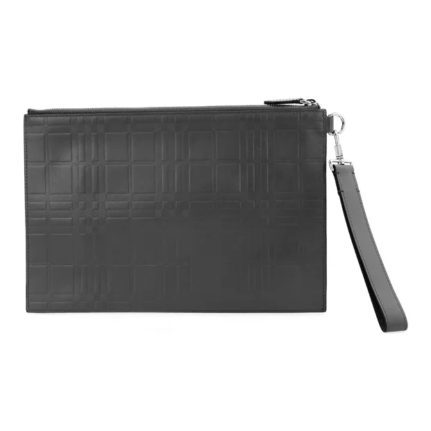 Burberry Calfskin Storage Bag Clutch Tubas Men's Gray-5