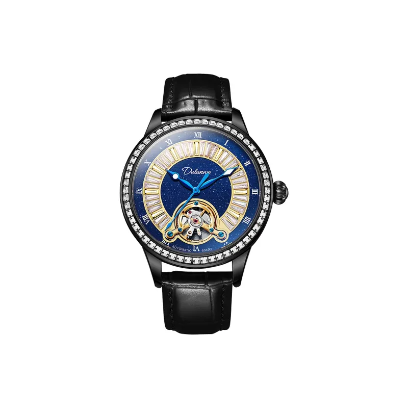 Dulunwe Automatic Mechanical Movement Genuine Leather Strap Watch Men's Watches Blue Dial-3