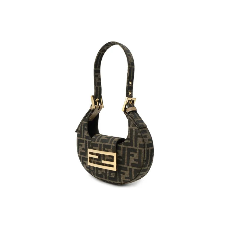 FENDI Cookie With Cow Leather And Snake Skin Cookie Bag Ox Horn Crescent Bag Shoulder Bag, Handbag Mini Women's Brown-3