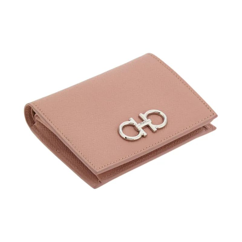 FERRAGAMO GANCINI Calfskin Wallet Women's Pink-2