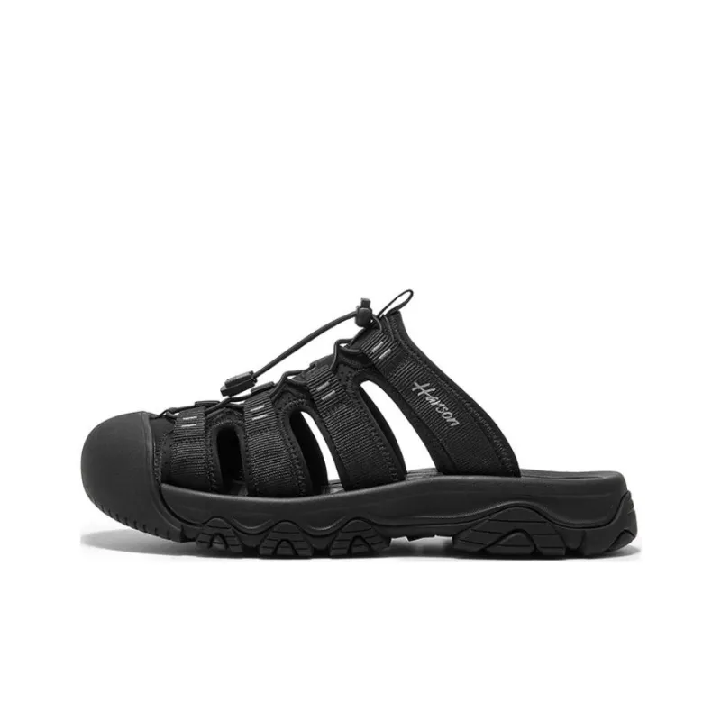 HARSON Slip-Resistant Quick Dry Slide Slippers Men's Black Dark Gray-0