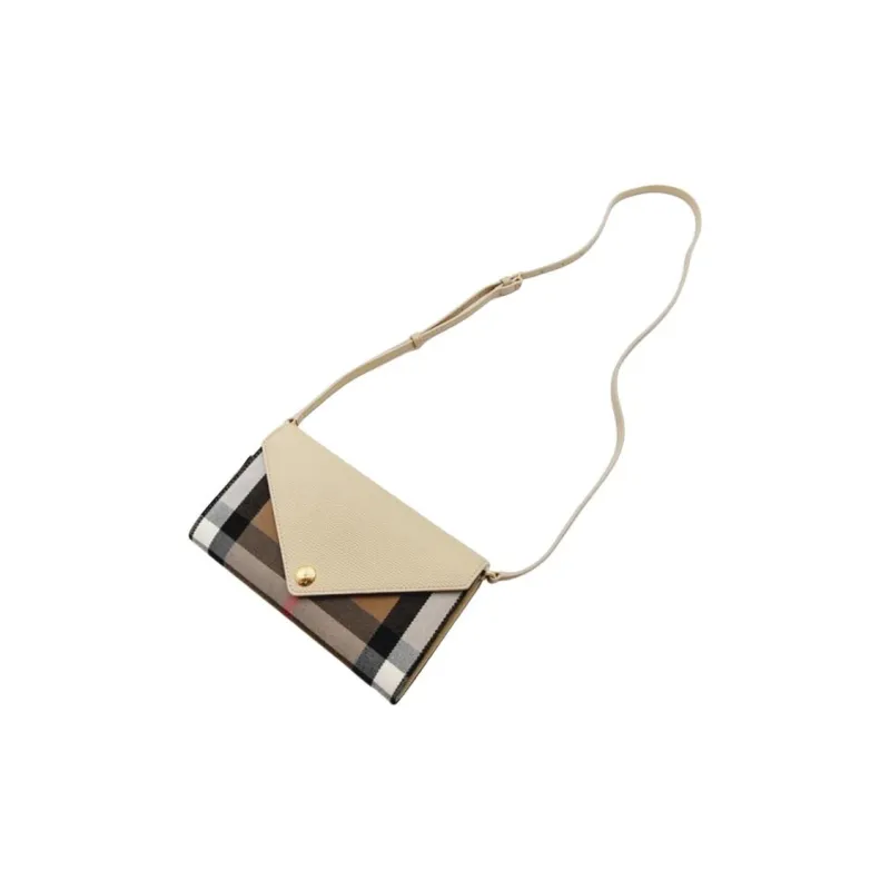 Burberry Canvas With Leather Envelope Bag, One Shoulder Crossbody, Clutch Women's Light Beige-7