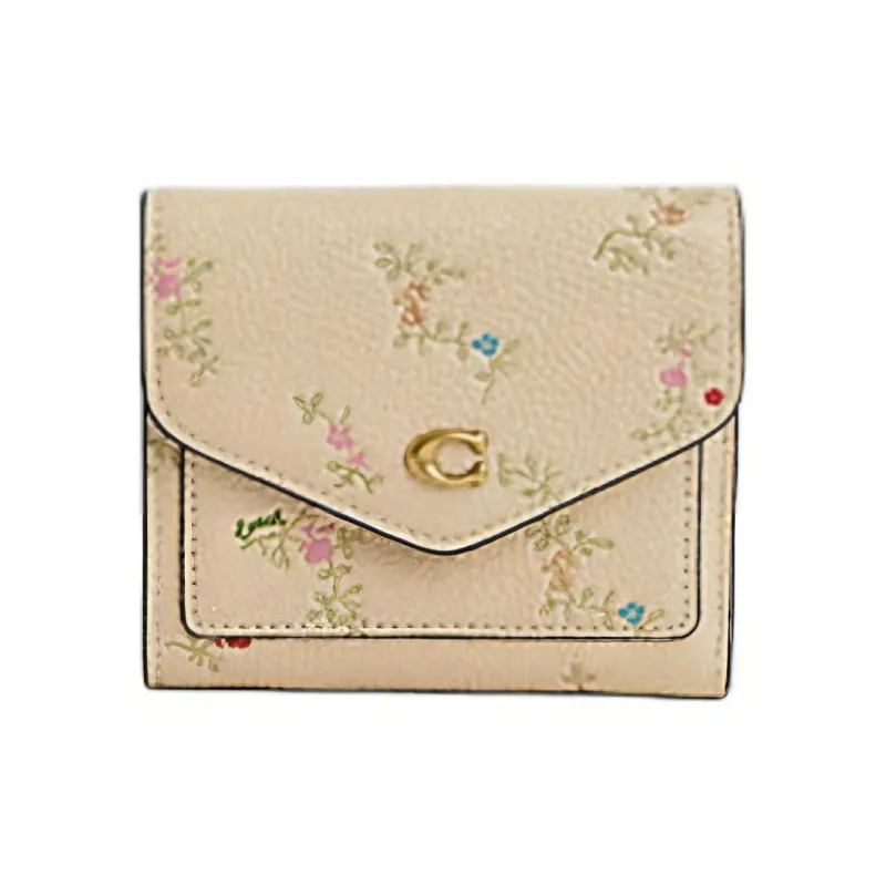 COACH Wyn Pebbled Leather Wallet Mini Women's Brass With Ivory-1