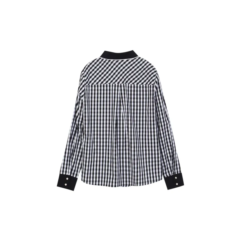 Lucybaily Shirt Women's Black White Plaid-1
