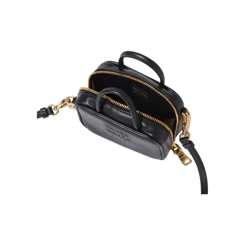 MIU MIU Leather Handbag, Shoulder Bag, Crossbody Bag Mini Women's Black-3