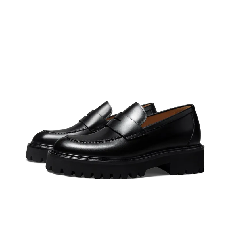 Zuti Trendy Fashion Versatile Casual Leather Shoes Loafers 7.5cm Men's Black-1