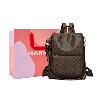 HARSON Synthetic Leather Lightweight Backpack Regular Women's Coffee