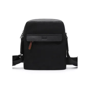 ELLE HOMME Fabric, Synthetic Leather Crossbody Bag Trumpets Men's Black