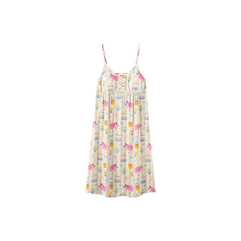 Wabi Town 100% Cotton Camisole Sweet Style Loungewear Nightgown Summer Women's Multicolor-0