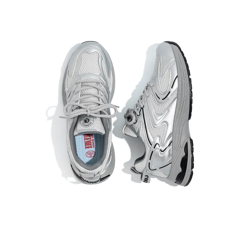 HUANQIU Height Increasing Low Top Chunky Sneakers Women's Silver-4