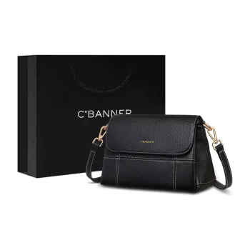 C°BANNER Cow Leather, Synthetic Leather Small Square Bag Shoulder Bag, Crossbody Bag Regular Women's Coffee/Black