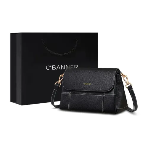C°BANNER Cow Leather, Synthetic Leather Small Square Bag Shoulder Bag, Crossbody Bag Regular Women's Coffee/Black