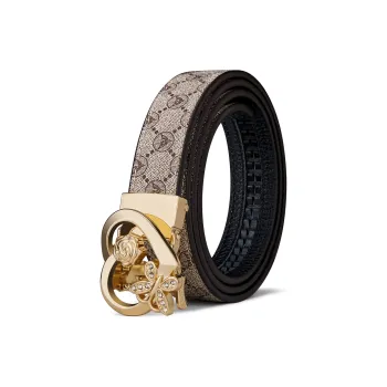 WilliamPOLO Outer PVC/Bottom Cow Leather Leather Belts Women's Gold Buckle Coffee Strap 2.5cm Wide