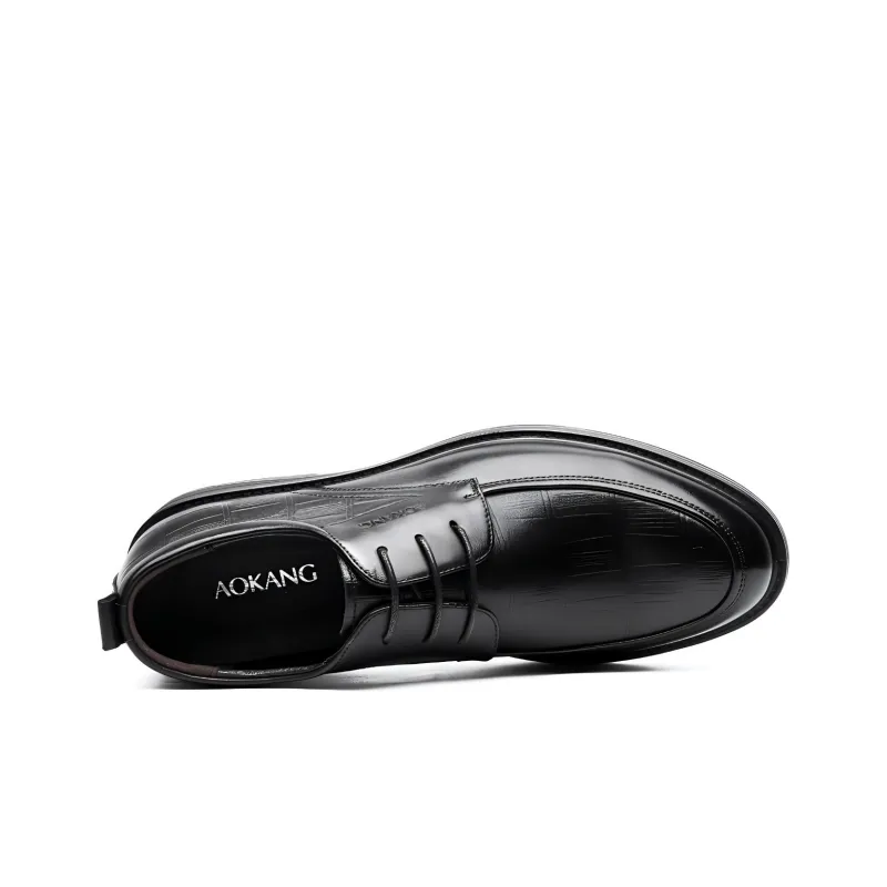 AOKANG Dress Shoes Men Low Top Black, Dark Brown-4