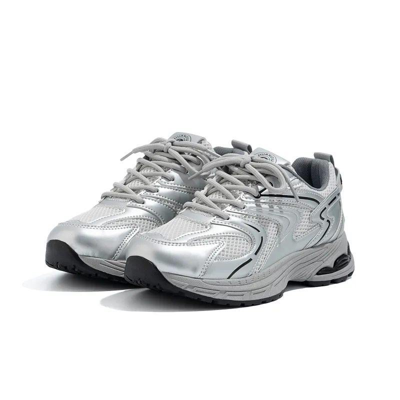 HUANQIU Height Increasing Low Top Chunky Sneakers Women's Silver-3
