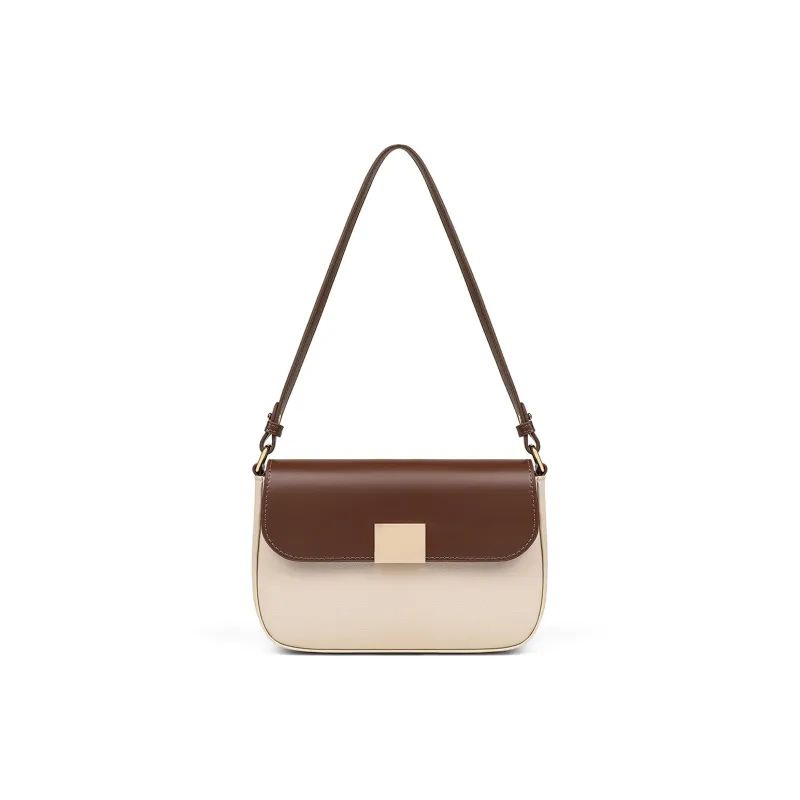 C°BANNER Cow Leather With Synthetic Leather Small Square Bag, Shoulder Bag, Handbag Regular Women's Ecru & Coffee-3
