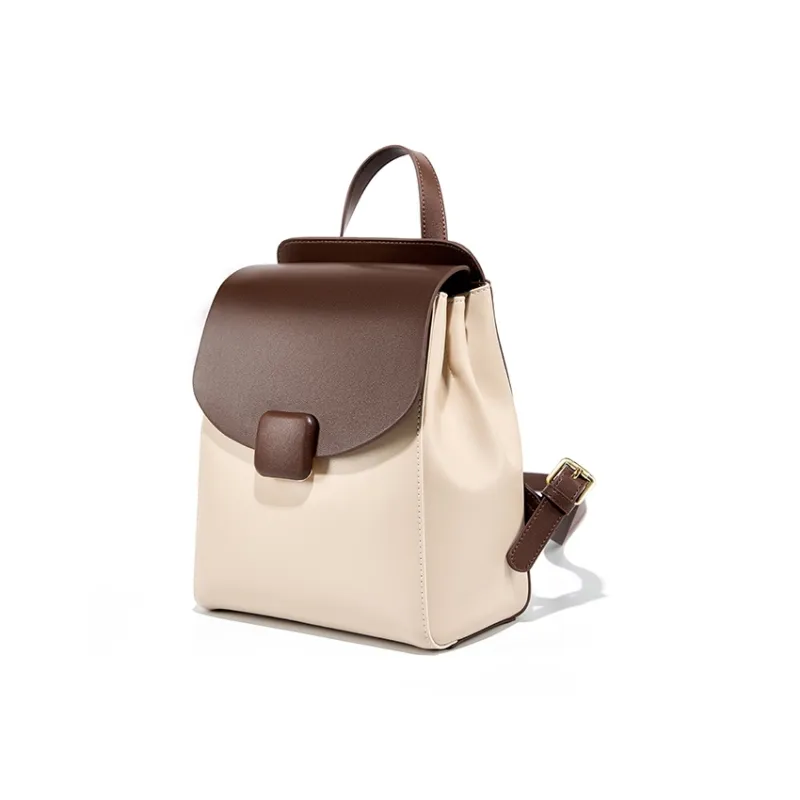 Carnival Keep Cow Leather Backpack Regular Women's Beige With Coffee-1