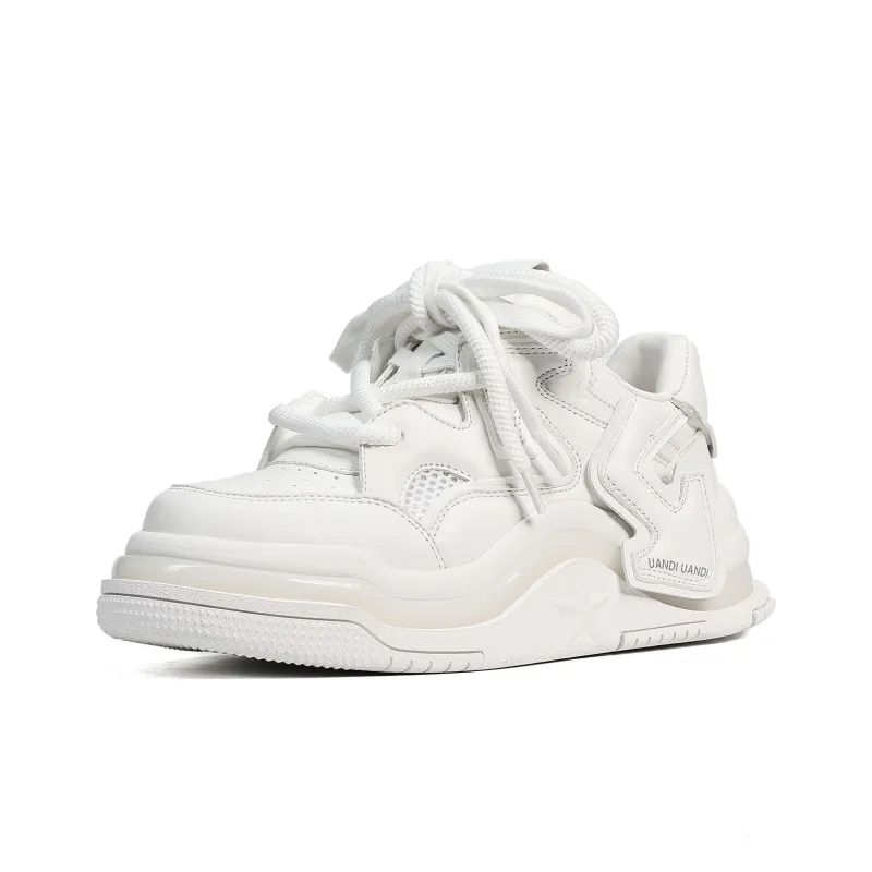 UanDi Cushioned Abrasion-Resistant Slip-Resistant Low-Top Skateboard Shoes Unisex White Black-0