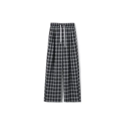 Small grains Casual Pants Women's Black/White Plaid Fabric