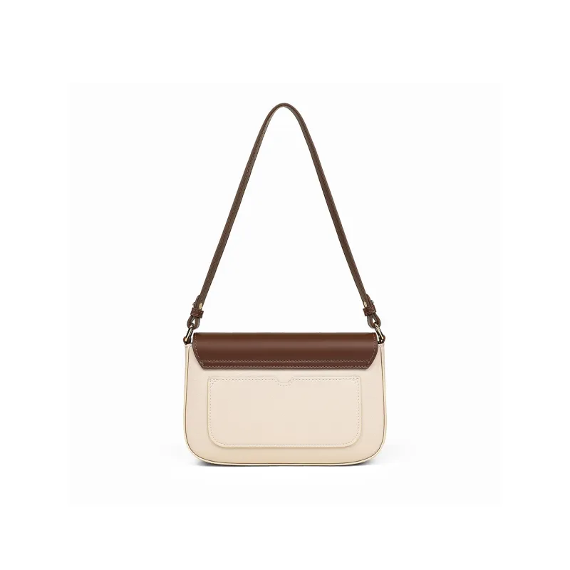 C°BANNER Cow Leather With Synthetic Leather Small Square Bag, Shoulder Bag, Handbag Regular Women's Ecru & Coffee-4