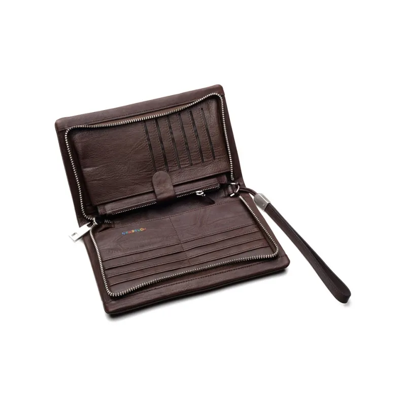 HORSEMEN Top Grain Cow Leather Multiple Card Slots Clutch Large Size Men's Coffee-4