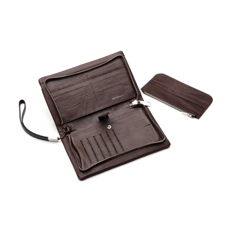 HORSEMEN Top Grain Cow Leather Multiple Card Slots Clutch Large Size Men's Coffee-5