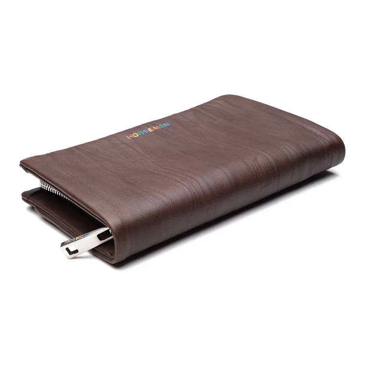 HORSEMEN Top Grain Cow Leather Multiple Card Slots Clutch Large Size Men's Coffee-2