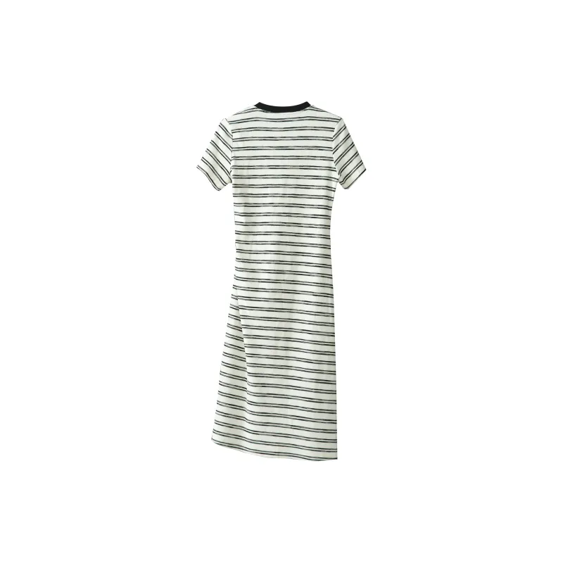 Fstudio Short Sleeved Dresses Women's Black Beige Stripes-1
