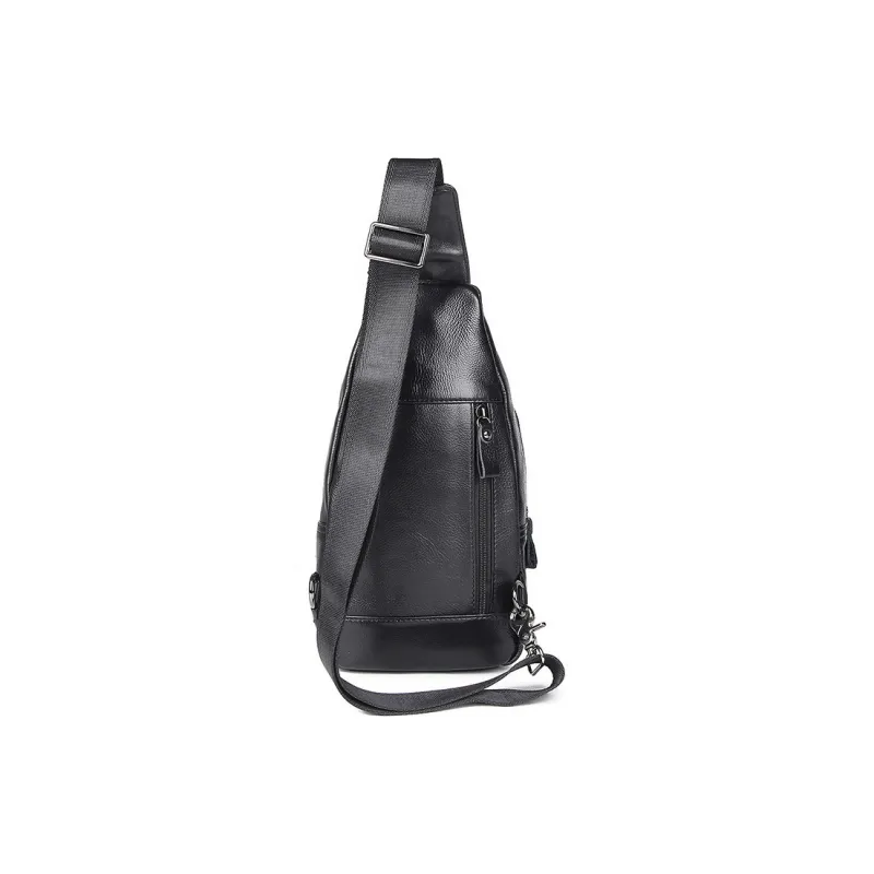 DOSRFINI Genuine Leather Cow Leather Sling Bag Medium Size Men's Black/Chocolate-3