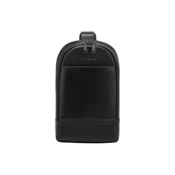 SAMSONITE Cow Leather Patchwork With Microfiber Leather Sling Bag Medium Size Men's Black