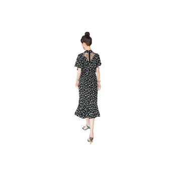 Cypress House Short-Sleeved Dresses Women's Black Base With White Flowers
