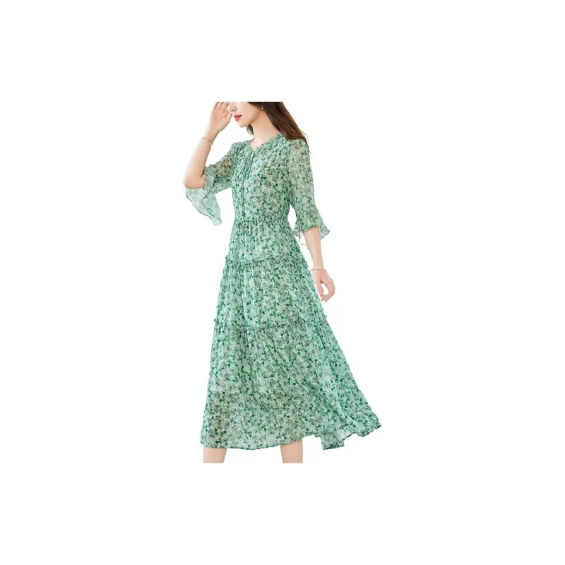 To The West Long Sleeved Dresses Women's Green-1