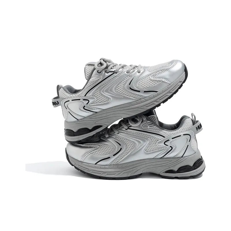 HUANQIU Height Increasing Low Top Chunky Sneakers Women's Silver-2