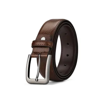 WilliamPOLO Cow Leather Leather Belts Men's Gunmetal Buckle Coffee Strap 3.4cm Wide