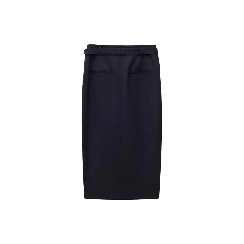 INSUN Casual Long Skirt Women's Navy Blue-1