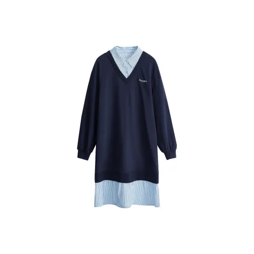 Initial language Long-Sleeved Dresses Women's Navy Blue