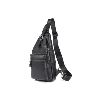 DOSRFINI Genuine Leather Cow Leather Sling Bag Medium Size Men's Black/Chocolate