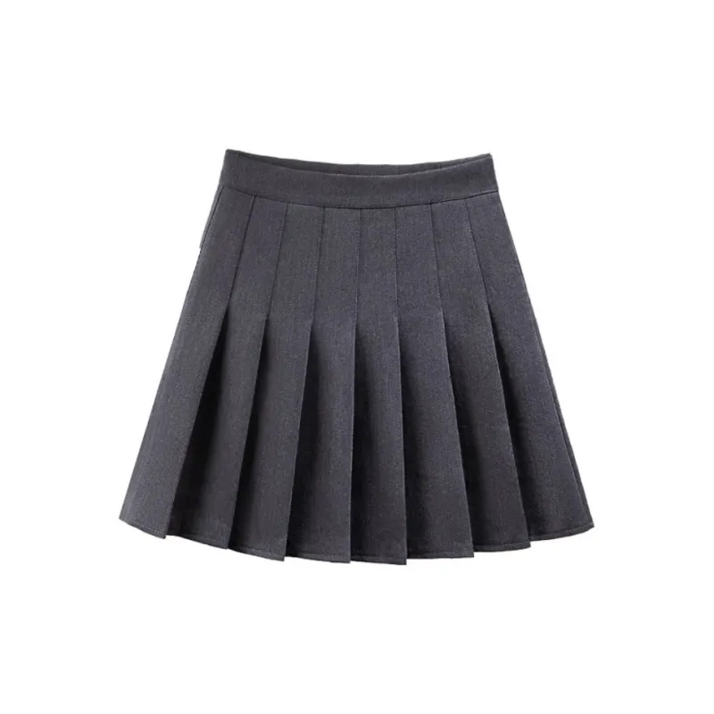 JEANSWEST High Rise Solid Color Pleated Skirt Fairy Dress Fashion JK Elegance Skirt Summer Women's Gray-1