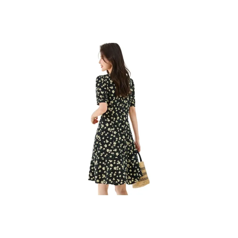 Still Quiet Short Sleeved Dresses Women's Black Green-1