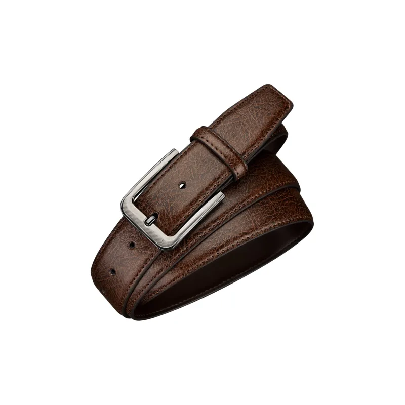 WilliamPOLO Cow Leather Leather Belts Men's Gunmetal Buckle Coffee Strap 3.4cm Wide-3