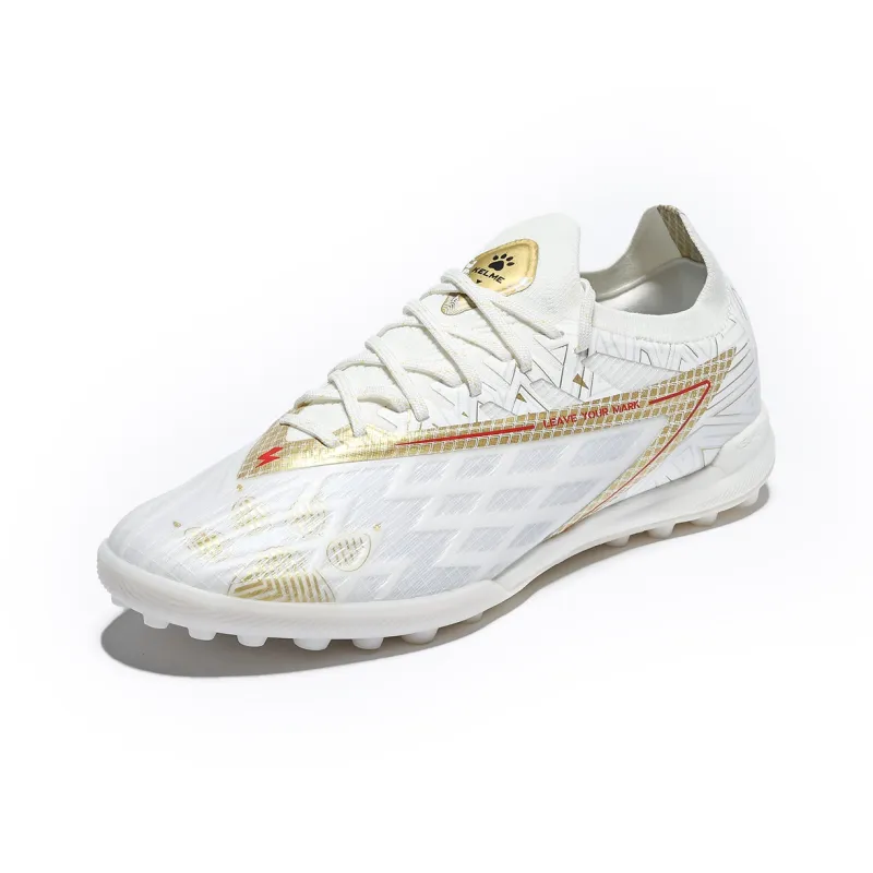 KELME Glimpse TF Rubber Broken Studs Anti Slip Wear Resistant Soccer Shoes Unisex White Gold-2