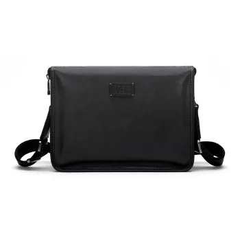 ELLE HOMME Top Grain Cow Leather Crossbody Bag Trumpets Men's Black